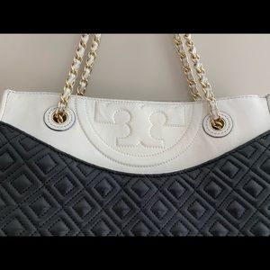 Tory Burch Black White Fleming Tote